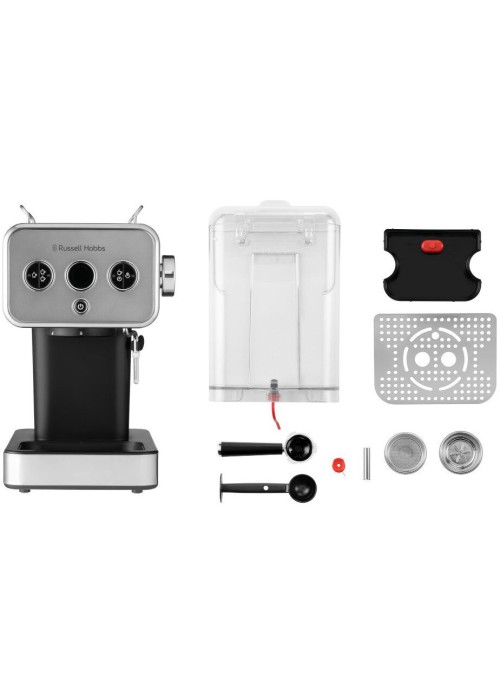 Кофеварка эспрессо RUSSELL HOBBS 26452-56 Distinctions Titanium, 1,1л, мелена + чалди, сріблястий