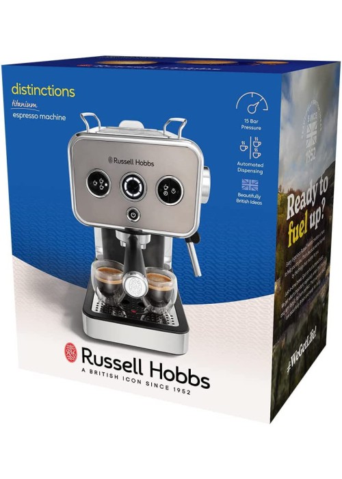Кофеварка эспрессо RUSSELL HOBBS 26452-56 Distinctions Titanium, 1,1л, мелена + чалди, сріблястий