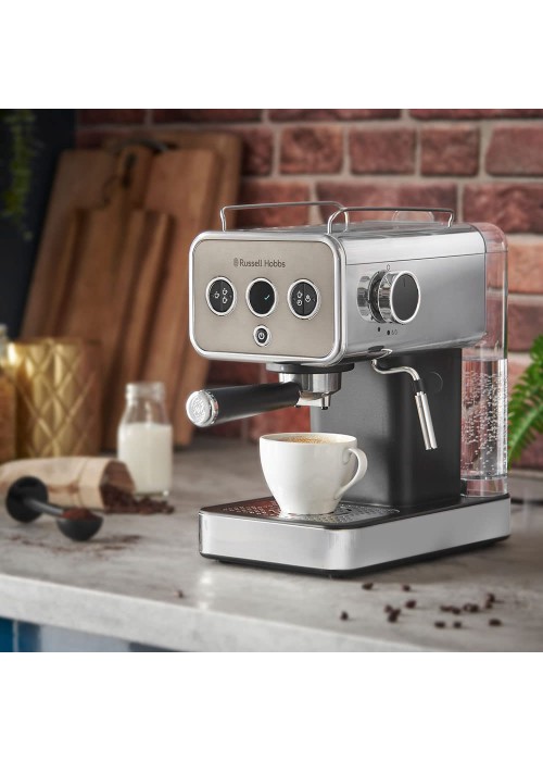 Кофеварка эспрессо RUSSELL HOBBS 26452-56 Distinctions Titanium, 1,1л, мелена + чалди, сріблястий