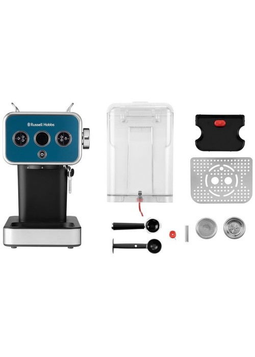 Кофеварка эспрессо RUSSELL HOBBS 26451-56 Distinctions Ocean, 1,1л, мелена + чалди, синьо-сріблястий