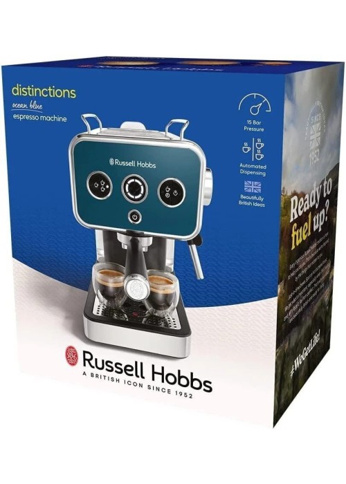 Кофеварка эспрессо RUSSELL HOBBS 26451-56 Distinctions Ocean, 1,1л, мелена + чалди, синьо-сріблястий