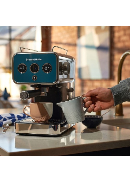 Кофеварка эспрессо RUSSELL HOBBS 26451-56 Distinctions Ocean, 1,1л, мелена + чалди, синьо-сріблястий