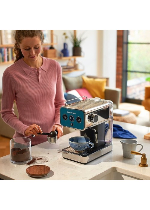 Кофеварка эспрессо RUSSELL HOBBS 26451-56 Distinctions Ocean, 1,1л, мелена + чалди, синьо-сріблястий
