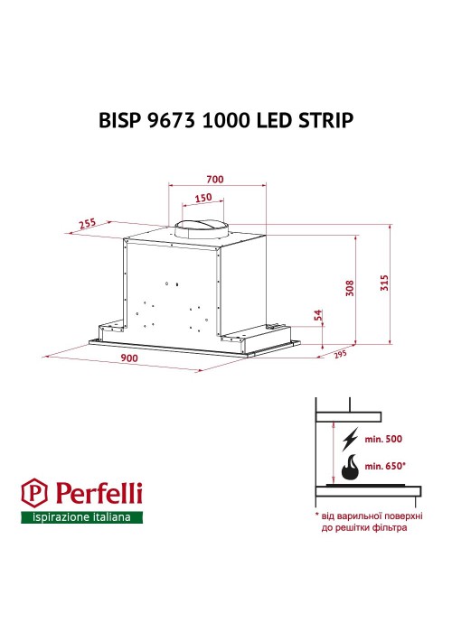 Витяжка Perfelli BISP 9673 BL 1000 LED Strip вбудована