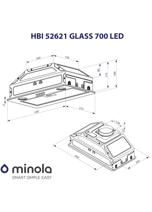 Витяжка Minola HBI 52621 BL GLASS 700 LED (повновбудована)