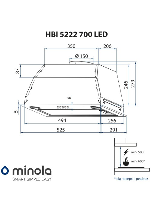 Витяжка Minola HBI 5222 BLF 700 LED (повновбудована)