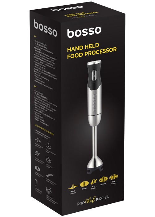 Блендер BOSSO ProChef 1000-BL (5лез- Мясорубка, збивання, вінчик, спінювач, багатофункціонал)