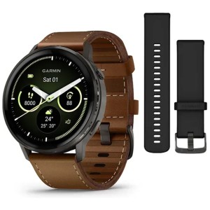 Смарт-часы Garmin Venu 4 (45mm), Black w/ Slate + Leather, GPS смарт-годинник (010-03014-03)