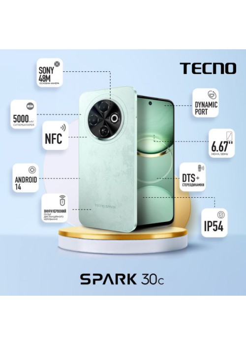 Смартфон Tecno Spark 30C (KL5n) 6/128GB Magic Skeen Green (4894947051814)